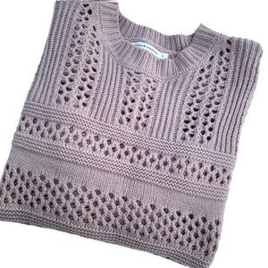 Moon & Madison Cropped Open Knit Blush Pink Crewneck Sweater Women Large